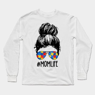 Momlife Autism Mom Puzzle Glasses Autism Awareness Woman Long Sleeve T-Shirt